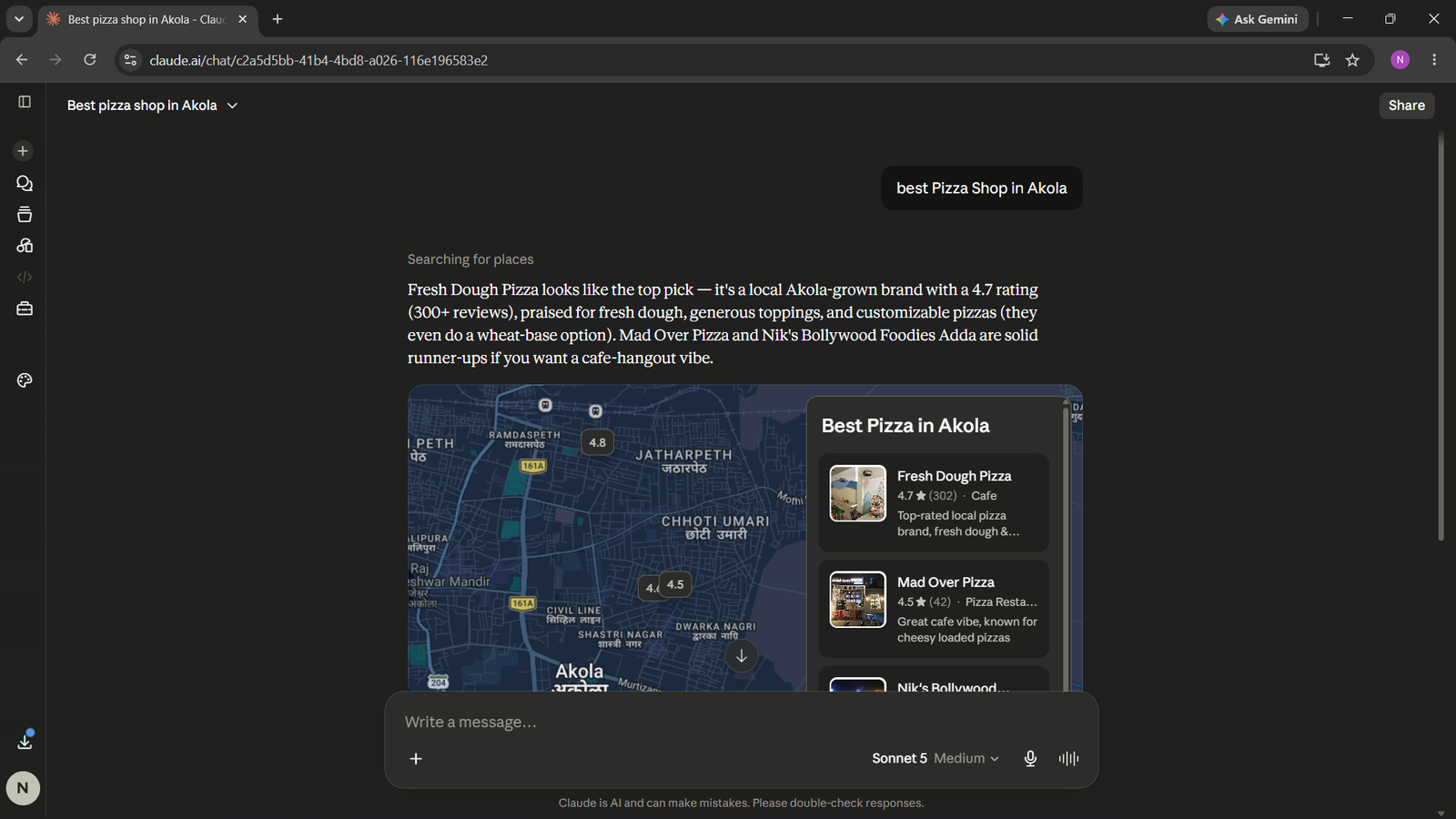 Google AI Overview recommendation result proof for Best Pizza Store in Akola by AIEOS Lab